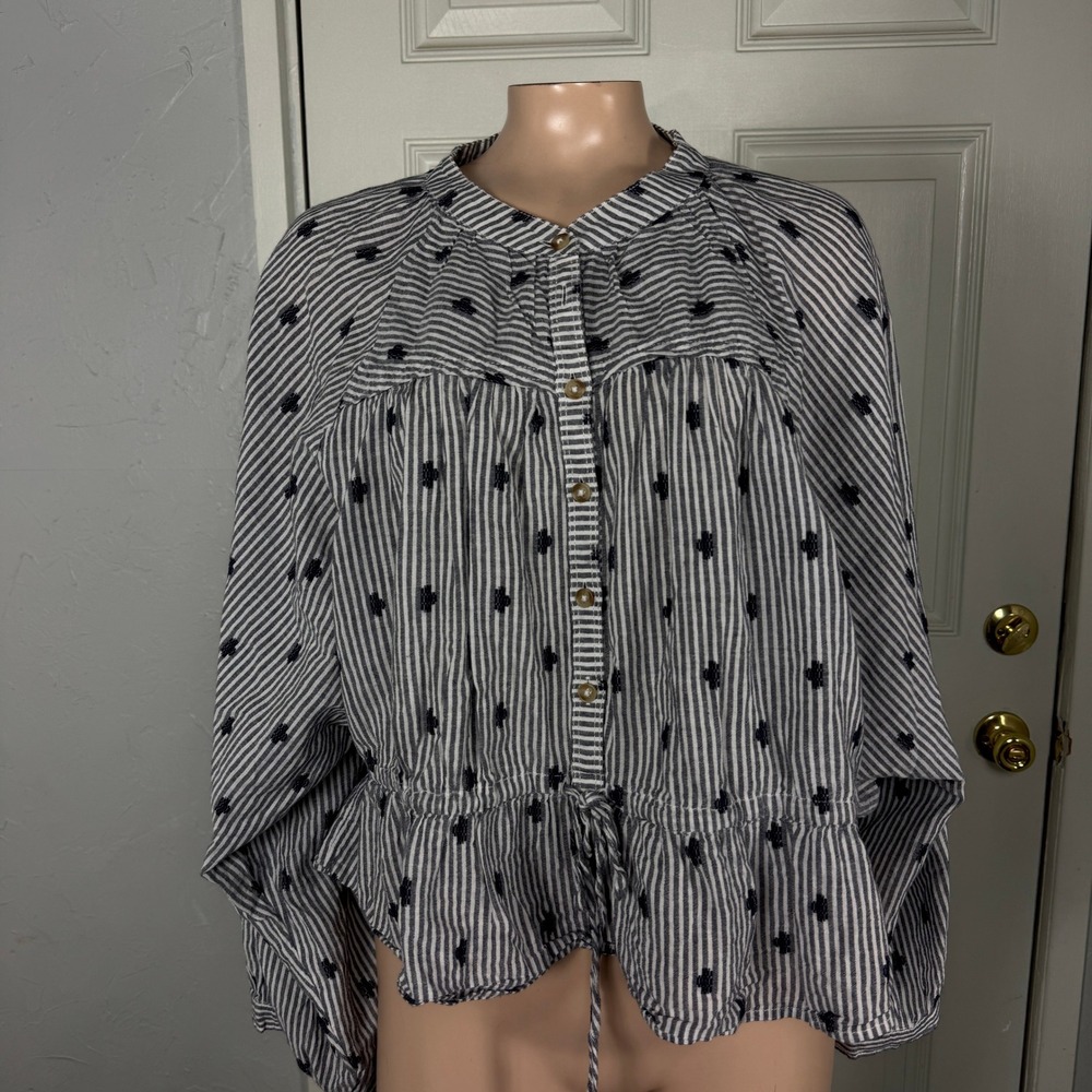 Pilcro Anthropologie Sidney Batwing Peasant top Blouse shirt Large Stripe BB13